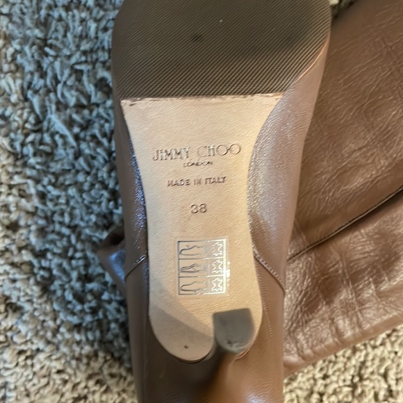 Worn once.  Authentic Jimmy Choo camel knee high boots. 3” heel. Size 38. - Picture 6 of 8
